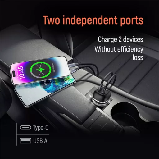 COLORWAY Autós töltő, CW-CHA067PD-BK, 2xUSB (Type-C PD45W + USB QC3.0 18W) (63W), fekete