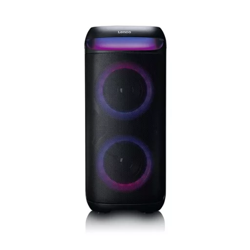 Lenco PA-210BK Bluetooth 5.3 bulihangszóró beépített világítással , TWS, 100W erősítővel, 2x mikrofon bemenet