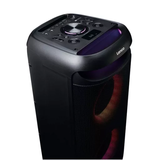 Lenco PA-210BK Bluetooth 5.3 bulihangszóró beépített világítással , TWS, 100W erősítővel, 2x mikrofon bemenet