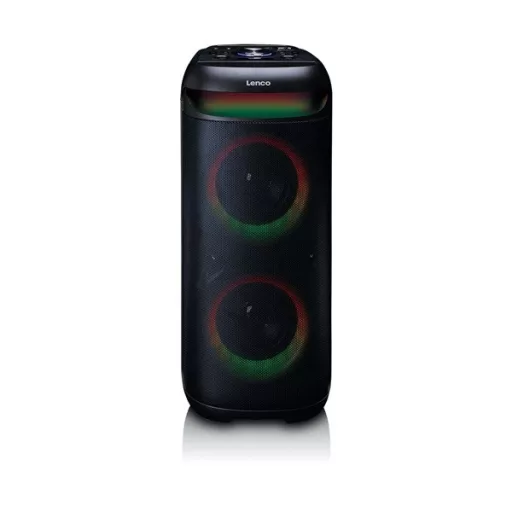 Lenco PA-210BK Bluetooth 5.3 bulihangszóró beépített világítással , TWS, 100W erősítővel, 2x mikrofon bemenet