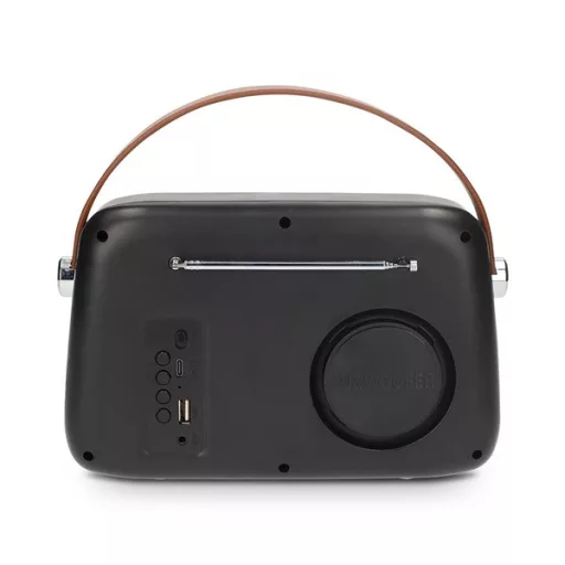 Nedis RDFM2600BK retró FM rádió, Bluetooth® 5.4, AUX bemenet, USB port, 1500 mAh-s lítium-ion akkumulátor