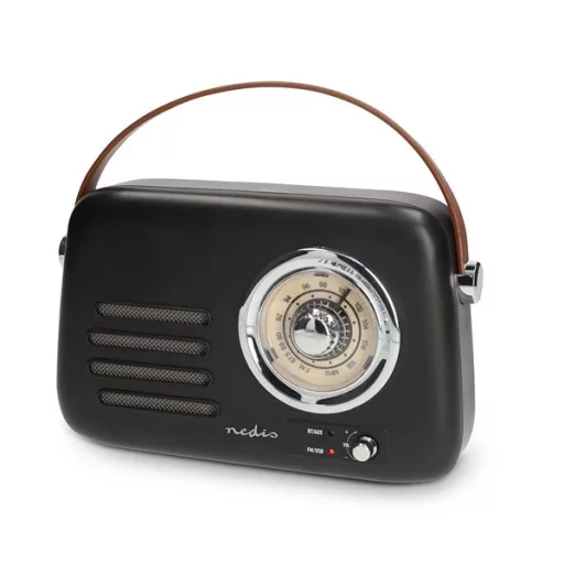 Nedis RDFM2600BK retró FM rádió, Bluetooth® 5.4, AUX bemenet, USB port, 1500 mAh-s lítium-ion akkumulátor
