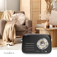  Nedis RDFM2600BK retró FM rádió, Bluetooth® 5.4, AUX bemenet, USB port, 1500 mAh-s lítium-ion akkumulátor