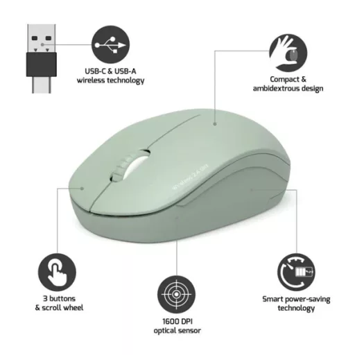 PORT DESIGNS Egér WIRELESS Olívazöld