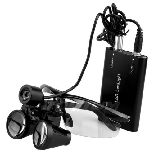 3.5X magnification binocular magnifier with LED headlight, black