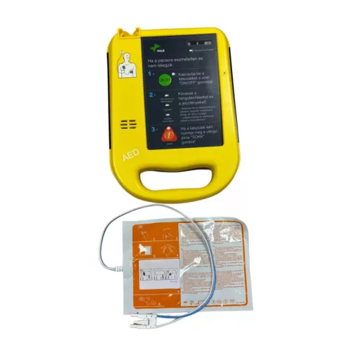 Defibrillátor csomag: AED 7000 magyar defibrillátor+ Riasztós fali kabin+ Hordtáska + CPR maszk