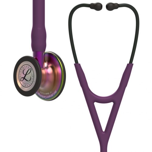  3M™ Littmann® Cardiology IV™ Stethoskop für die Diagnose, 6205, regenbogenfarbenes Bruststück, pflaumenfarbener Schlauch, violetter Schlauchanschluss und schwarzer Ohrbügel, 69 cm