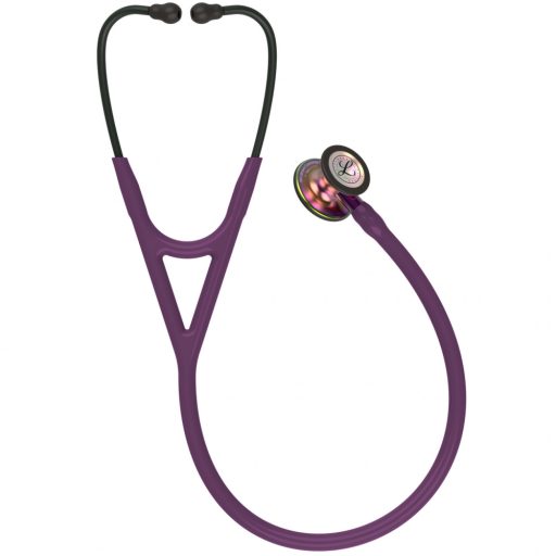 Stetoskop diagnostyczny 3M™ Littmann® Cardiology IV™, głowica z tęczowym wykończeniem, śliwkowy przewód, fioletowy trzon i czarna słuchawka, 69 cm, 6205