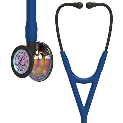 3M™ Littmann® Cardiology IV™ Stethoskop für die Diagnose, 6242, hochglänzendes, regenbogenfarbenes Bruststück, marineblauer Schlauch, Schlauchanschluss und Ohrbügel in Schwarz, 69 cm