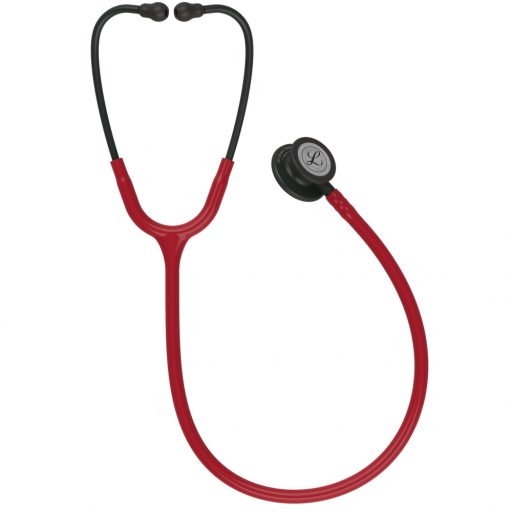 3M™ Littmann® Classic III™ Monitoring Stethoscope, Black-Finish Chestpiece, stem and headset, Burgundy Tube, 27 inch, 5868