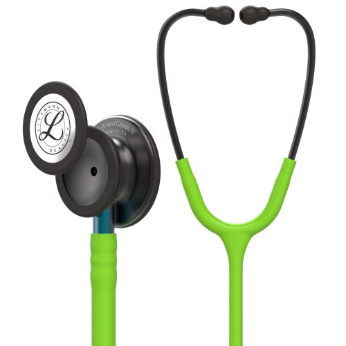 3M™ Littmann® Classic III™ Stethoskop zur Überwachung, 5875, Smoke-Finish Bruststück, limonengrüner Schlauch, blauer Schlauchanschluss und rauchfarbener Ohrbügel, 69 cm