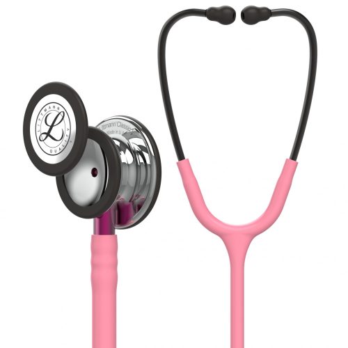 3M™ Littmann® Classic III™ Stethoskop zur Überwachung, 5962, hochglanzpoliertes Bruststück, perlmuttfarbener Schlauch, pinkfarbener Schlauchanschluss und rauchfarbene Ohrbügel, 69 cm