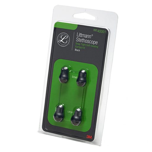 3M™ Littmann® Stethoscope Spare Parts Kit, Snap Tight Soft-Sealing Eartips, Black, Large and Small, 40001