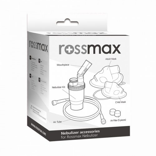 Inhalátor tartozékcsomag ROSSMAX cső, inhaláló edény, szájcsutora, filter, perem, felnőtt és gyerek szájmaszk