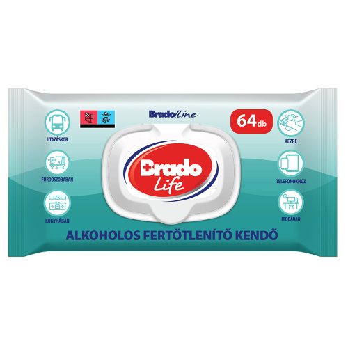 BradoLife alkoholos fertőtlenítő kendő - 64 db