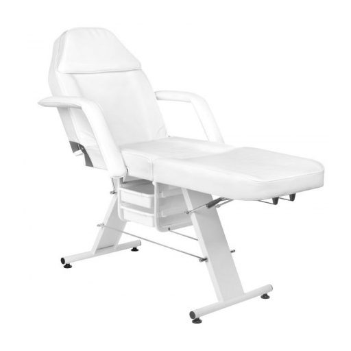 Treatment bed with storage and adjustable foot