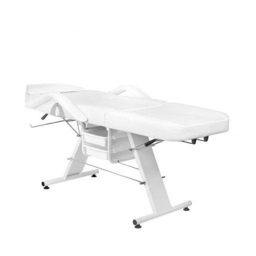 Treatment bed with storage and adjustable foot