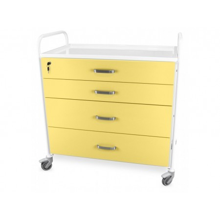 Hospital equipment trolley with 4 large drawers