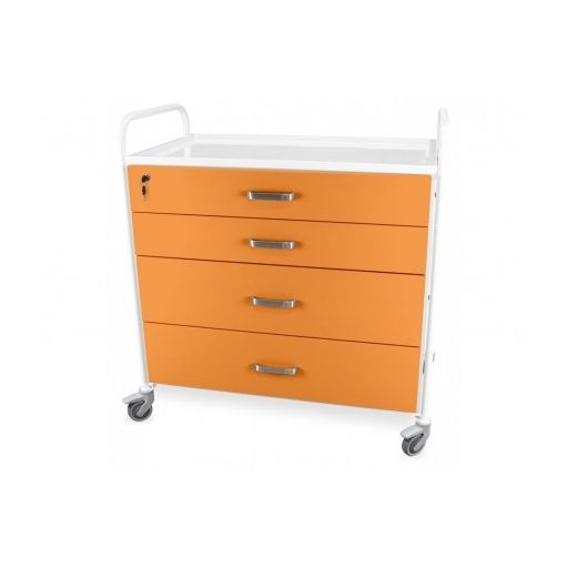 Hospital equipment trolley with 4 large drawers