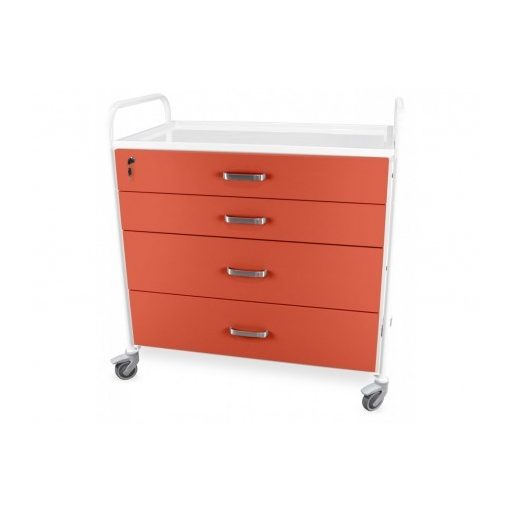 Hospital equipment trolley with 4 large drawers