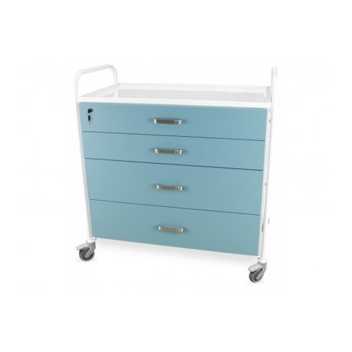 Hospital equipment trolley with 4 large drawers