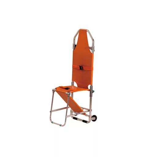 2-in-1 Foldable Stretcher Chair, Orange, with Two Wheels