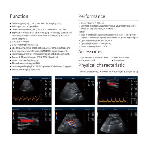 Contec CMS1700B przenośny kolorowy ultrasonograf system diagnostyczny, kolorowy doppler + sonda