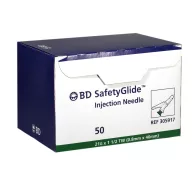   BD SafetyGlide safety injection needle 21G green, 0.8 x 40 mm (1 1/2"), 50 pcs/box, Ref: 305917