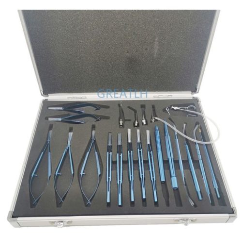 Titanium instrument set, micro forceps, scissors, needles - 21 pieces coagulator